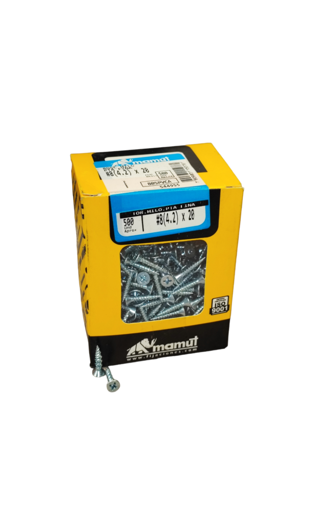 Tornillo PVC Punta fina Instalación #8 x 20 Brillante c/500u