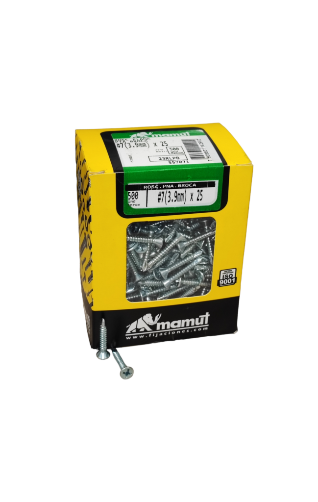 Roscalata C/Plana punta broca #7(3.9) x 25 (1/2) Brillante c/500u