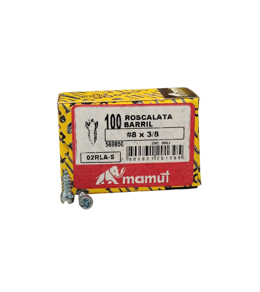 Roscalata C/Barril #8 x 3/8 Brillante c/100u