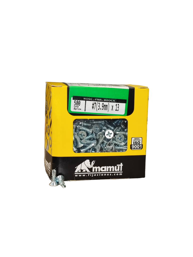 Roscalata C/Plana punta broca #7(3.9) x 13 (1/2) Brillante c/500u