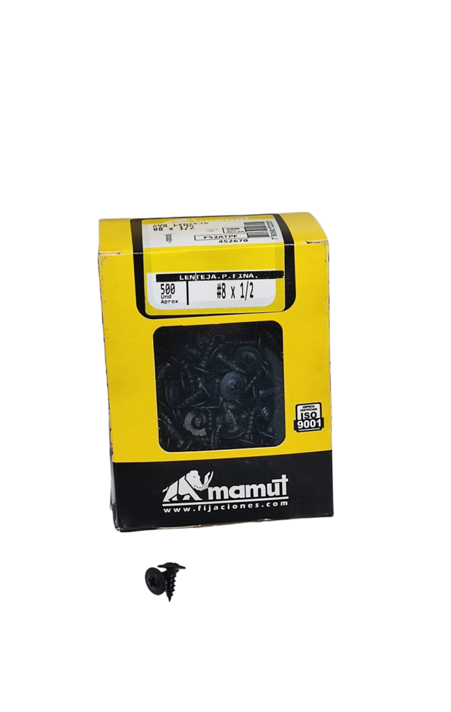 Tornillo C/Lenteja con Golilla Punta Fina #8 x 1/2 Negro c/500u