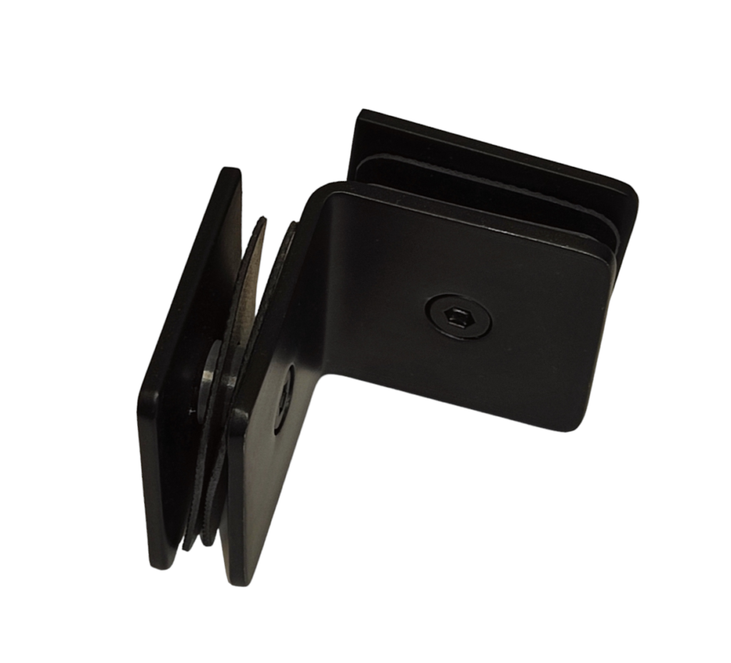 Conector 90° Vidrio a Vidrio Negro Mate SS304