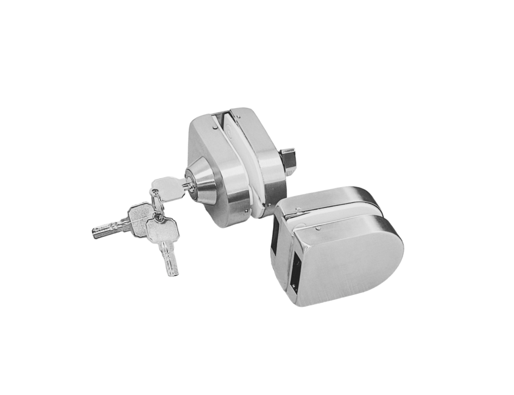 Cerradura Vidrio Vidrio Tipo Cangrejo SS304,Satin,3 llaves Multipunto