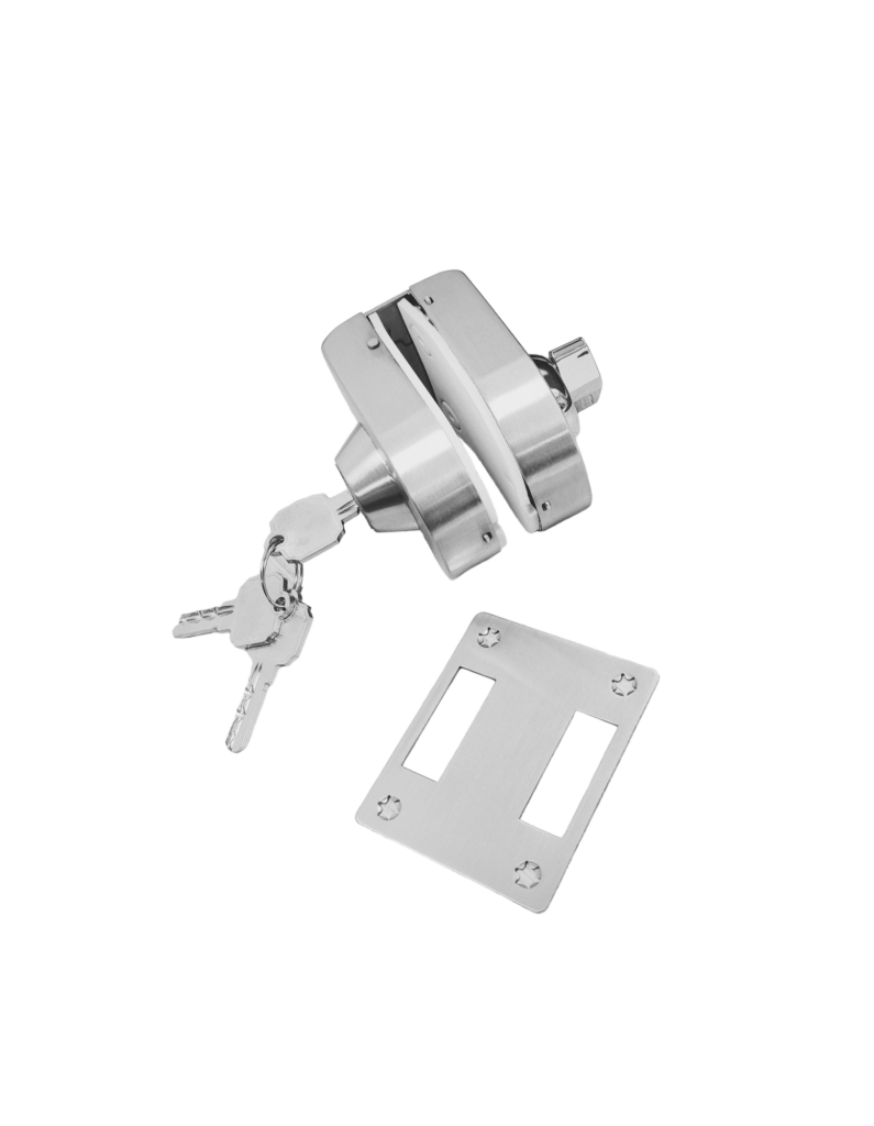 Cerradura Vidrio Muro Tipo Cangrejo SS304,Satin,3 llaves Multipunto