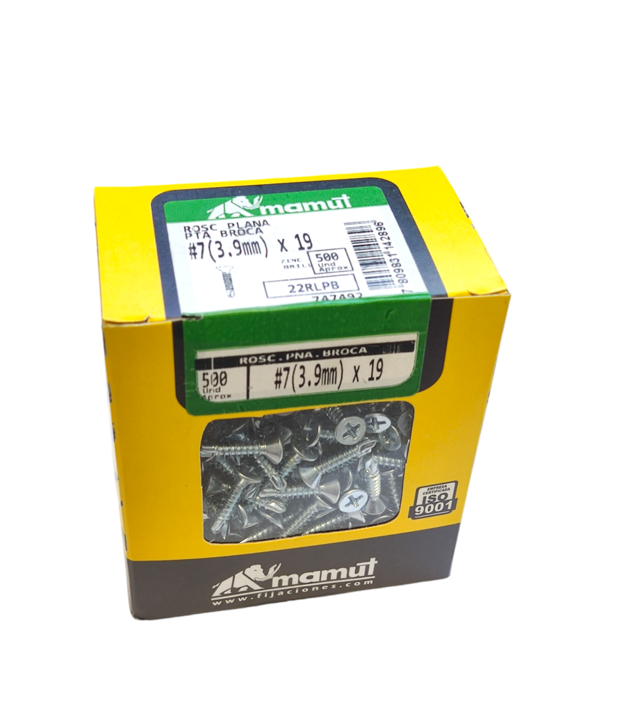 Roscalata C/Plana punta broca #7(3.9) x 19 (3/4) Brillante c/500u