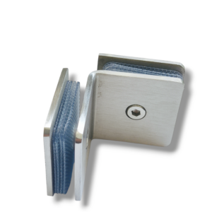 Conector 90° Vidrio a Vidrio Satín SS304