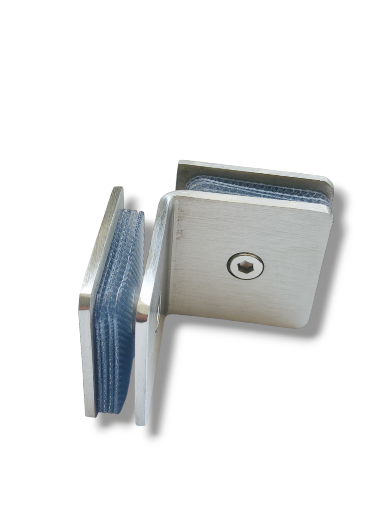 Conector 90° Vidrio a Vidrio Satín SS304