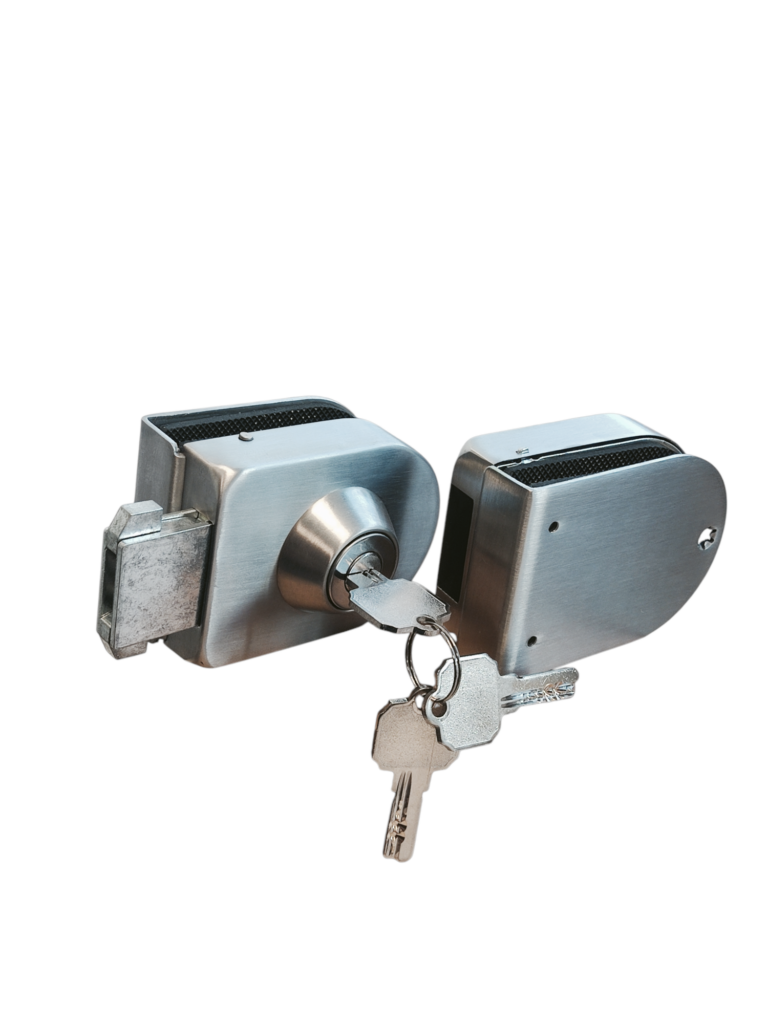 Cerradura Vidrio Vidrio Cangrejo SS304 Simple,Satin,3 llaves Multipunto