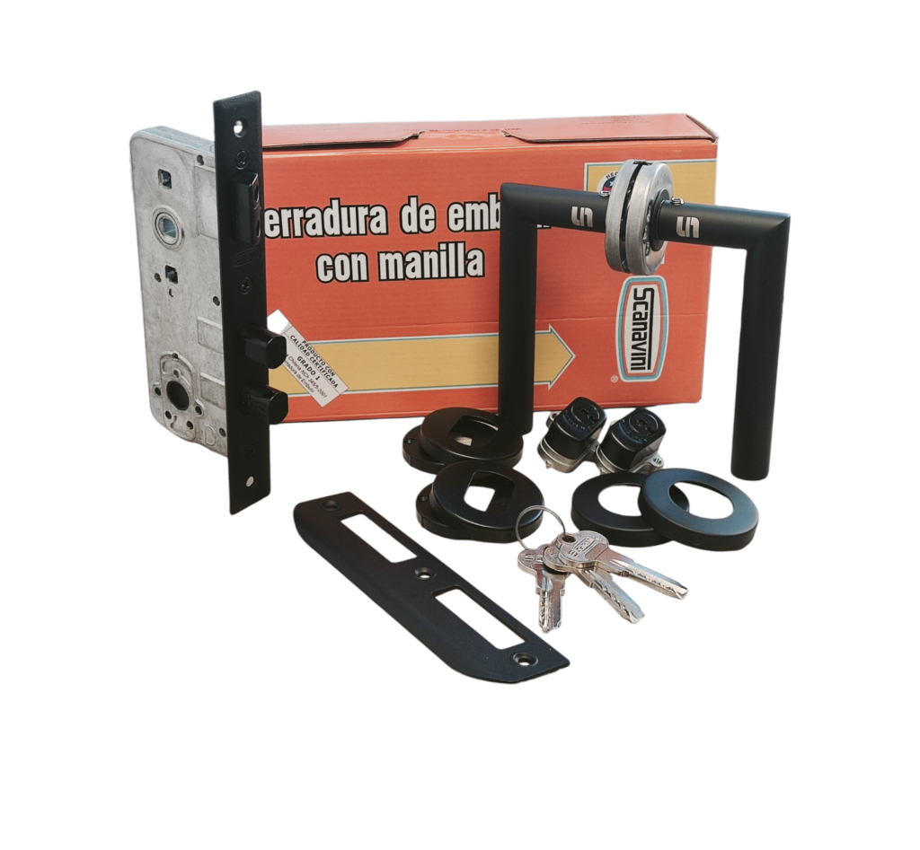 Cerradura Doble-Vuelta 2 Manillas A.Inox Negro tipo R